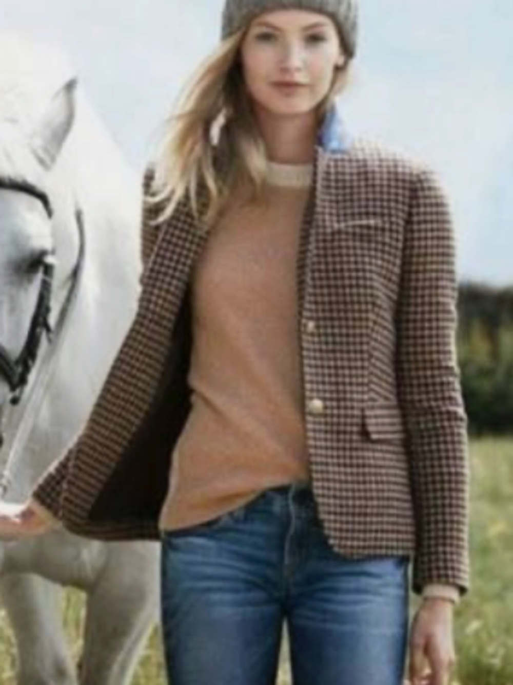 J.Crew Houndstooth Schoolboy Wool Blend Gold Button Jacket 0